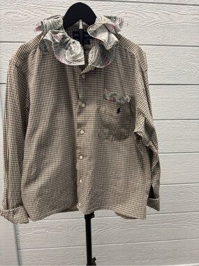 Ralph Lauren Tan/green  Check Blouse with Paisley collar/pocket insert